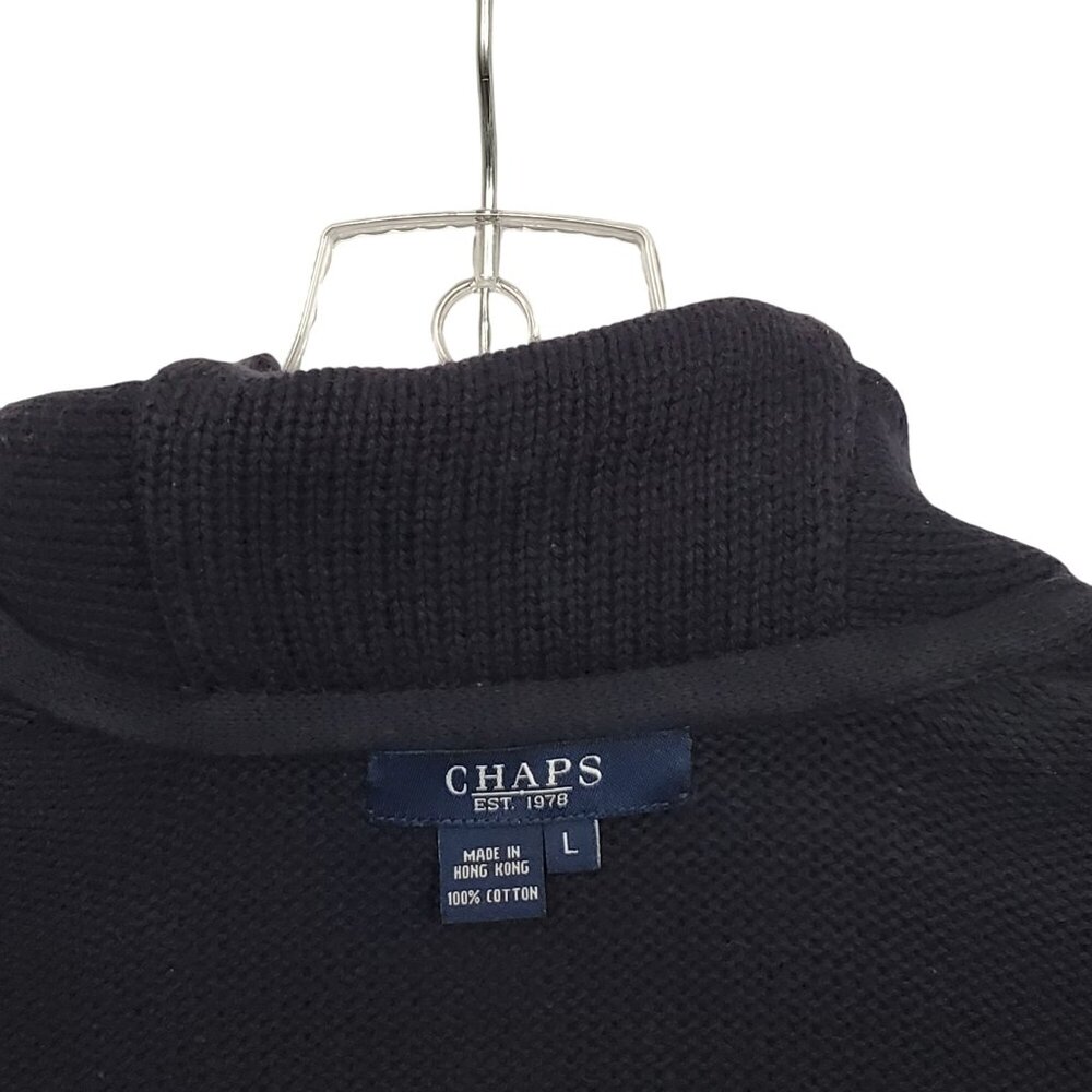 Chaps Womens Size L Cardigan Cotton Sweater Shawl Collar Gold Buttons Crest Navy - Picture 7 of 12